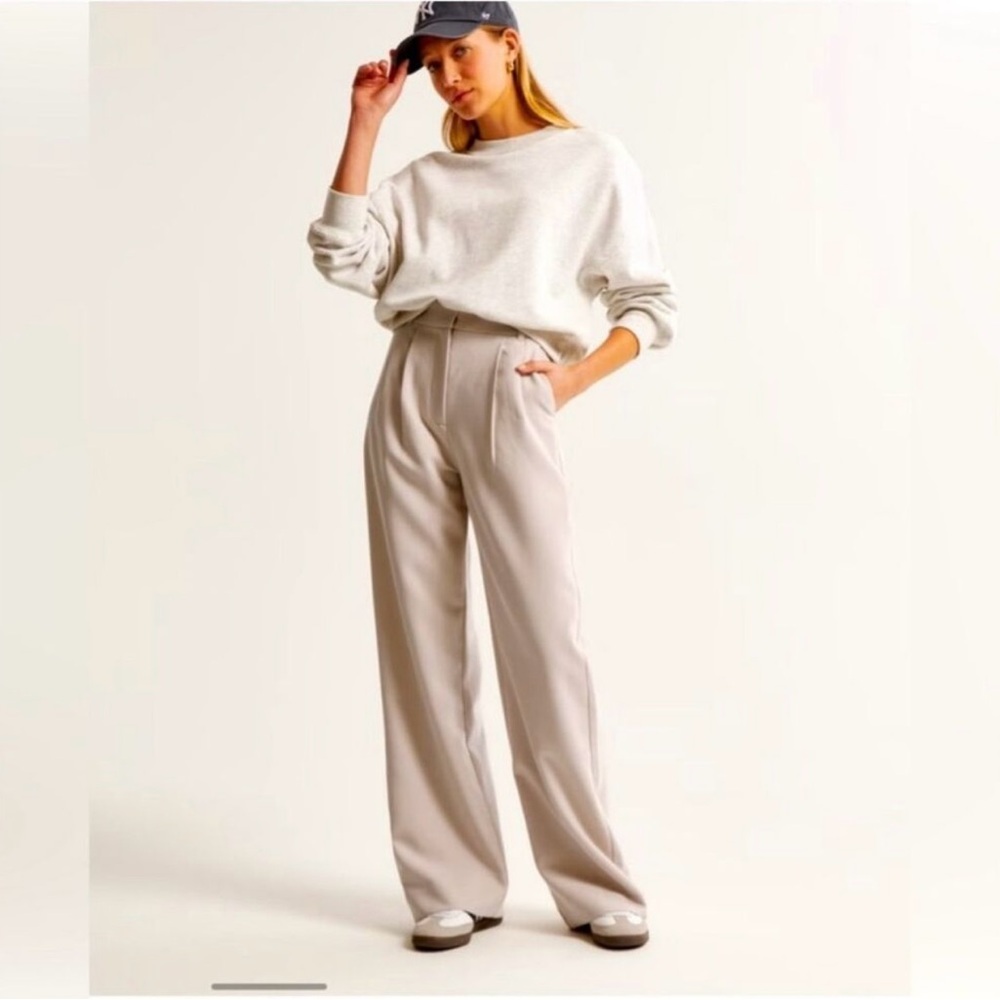 Abercrombie & Fitch Sloane Wide Leg Tailored Pants Beige Gray Womens 6 28 A&F